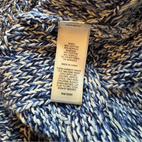 Express Marled Blue Cable Knit Tunic Sweater Medium Dolman Sleeves High Low - Picture 11 of 12